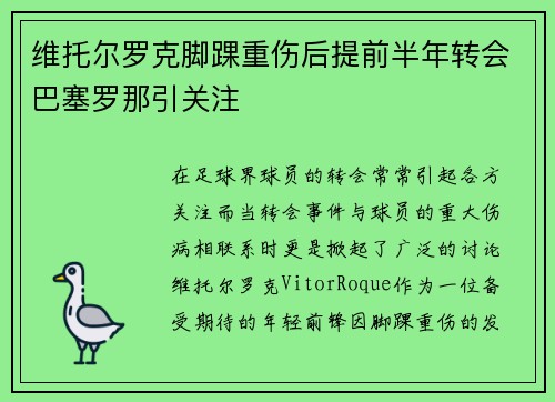 维托尔罗克脚踝重伤后提前半年转会巴塞罗那引关注