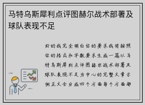 马特乌斯犀利点评图赫尔战术部署及球队表现不足